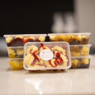 White Chocolate Cake Bites with Raspberry Sauce