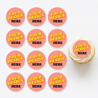 Twelve 6cm custom edible cupcake toppers printed per page, with your own design