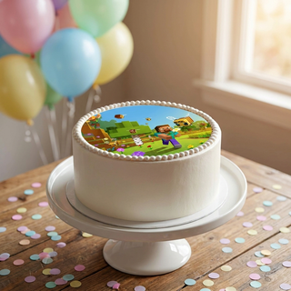 Minecraft Cake Topper shown on a cake at a birthday party