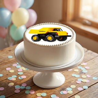 Tonka Cake Topper shown on a cake at a birthday party