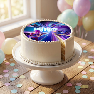 Fortnite Cake Topper shown on a cake at a birthday party