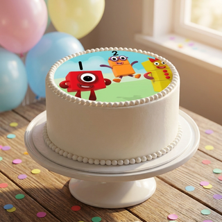 Number Blocks Cake Topper shown on a cake at a birthday party