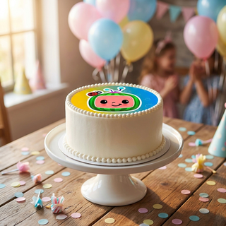 Cocomelon Cake Topper shown on a cake at a birthday party