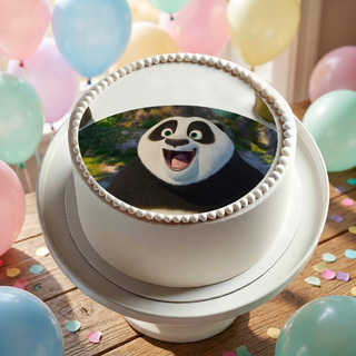 Kung Fu Panda Cake Topper shown on a cake at a birthday party
